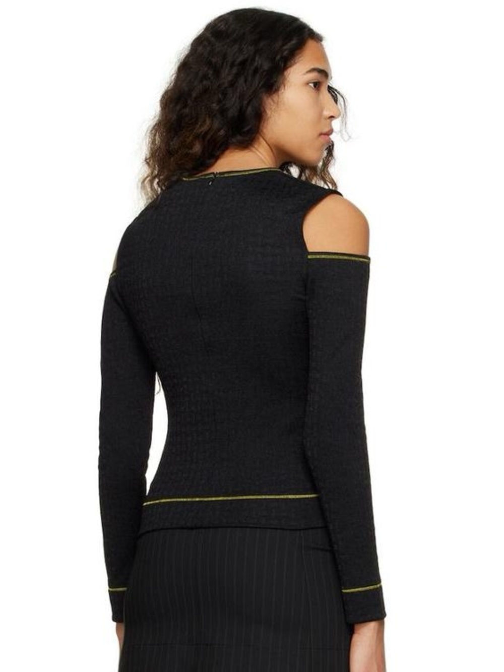 Ganni jersey blouse cutout cold shoulder long sleeve black top M/38 NWT - Picture 15 of 16